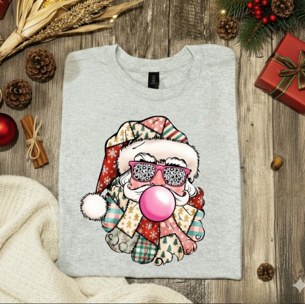 Christmas Shirt Preppy Patchwork Christmas Santa Hoilday Short Sleeve Tshirt